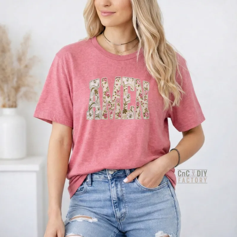 AMEN Pearl Outline on Heather Cardinal Red color Gildan Tee Shirt
