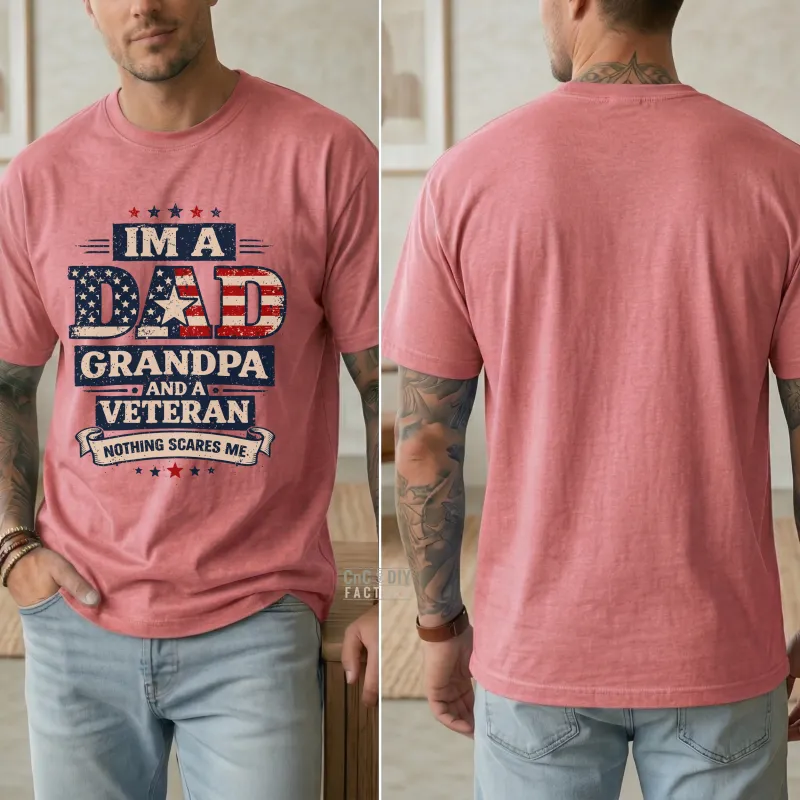 I'm A Dad, Grandpa and a Veteran Nothing Scares Me on Heather Cardinal Red color Gildan Tee Shirt