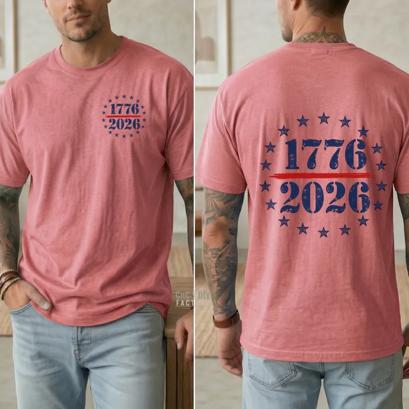 1776 2026 on Heather Cardinal Red color Gildan Tee Shirt