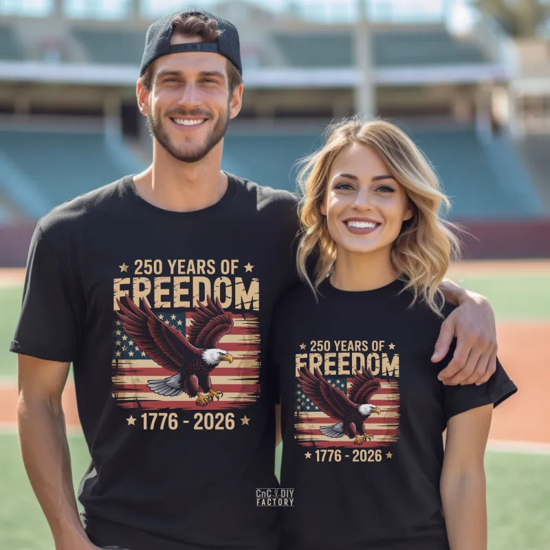 250 Years of FREEDOM 1776-2026 on Black color Gildan Tee Shirt