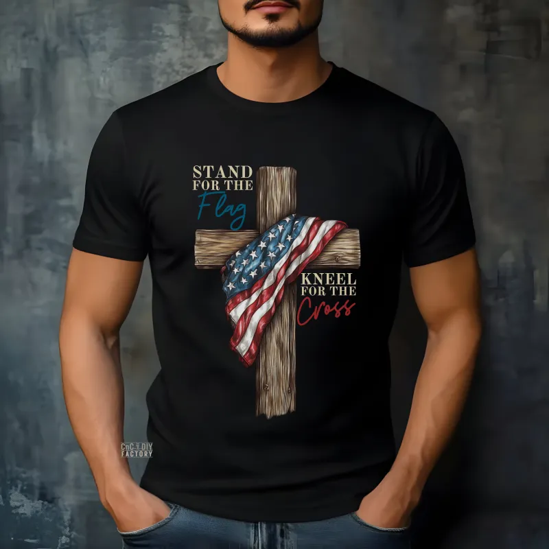 Stand for the Flag Kneel for the Cross on Black color Gildan Tee Shirt