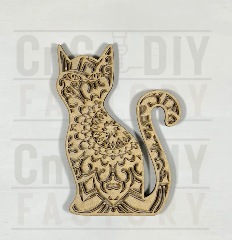 Layered Mandala Sitting Cat DIY Kit – Laser Cut Wood Craft