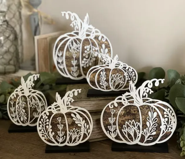Set of 5-Layered Floral Pumpkins DIY Kit – with Stands