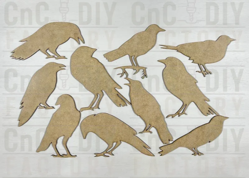 Laser Cut Crow Silhouette Embellishment Set – 10 Pieces (2 Sizes)