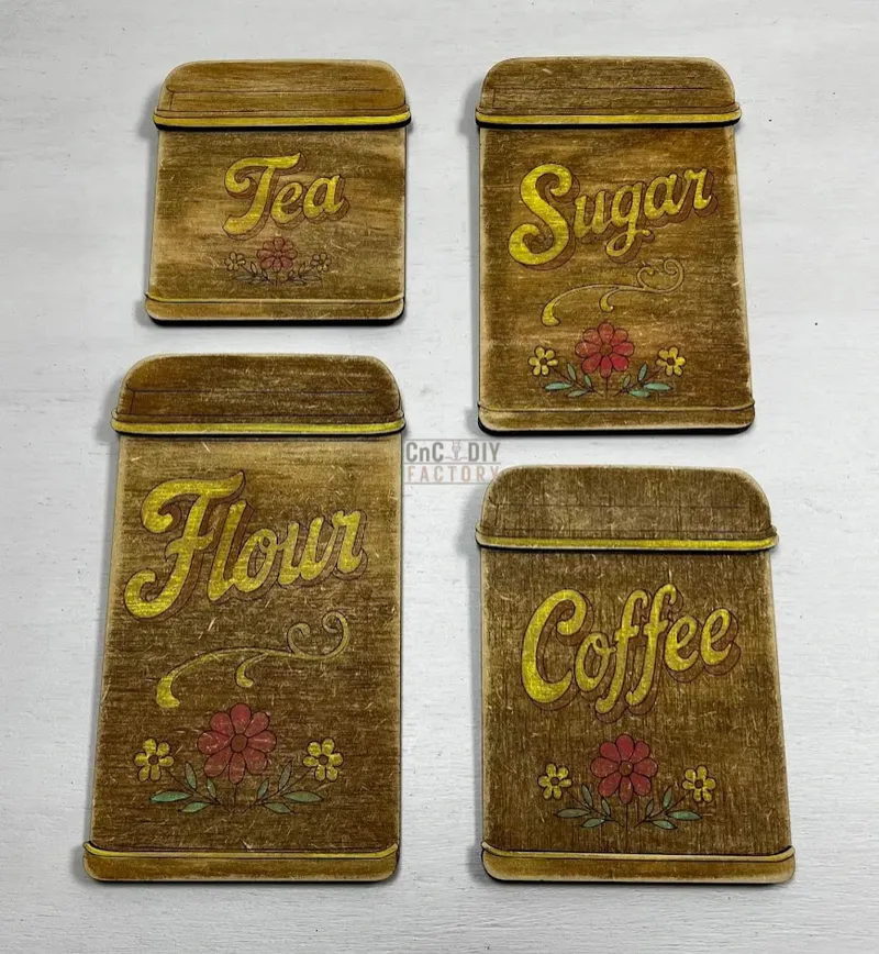 Retro Canister Magnet Set – 4-Piece DIY Set Laser Cut Layered 