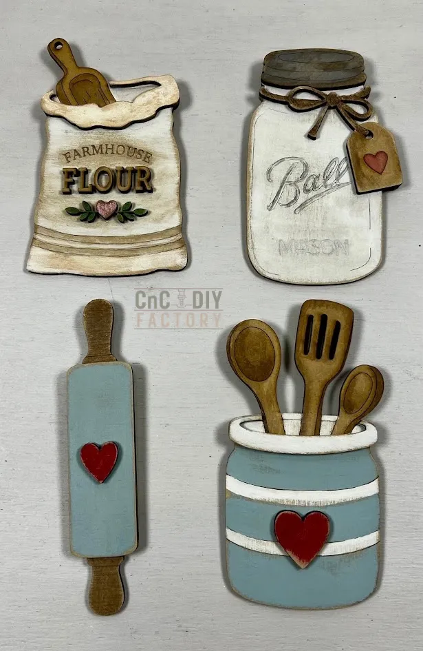 Retro Baker's Kitchen Magnet Set – 4-Piece DIY Set Laser Cut Layered
