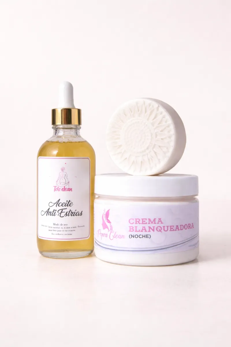 Kit Antiestrias: Aceite Antiestrías + Crema Blanqueadora y Jabón de Café