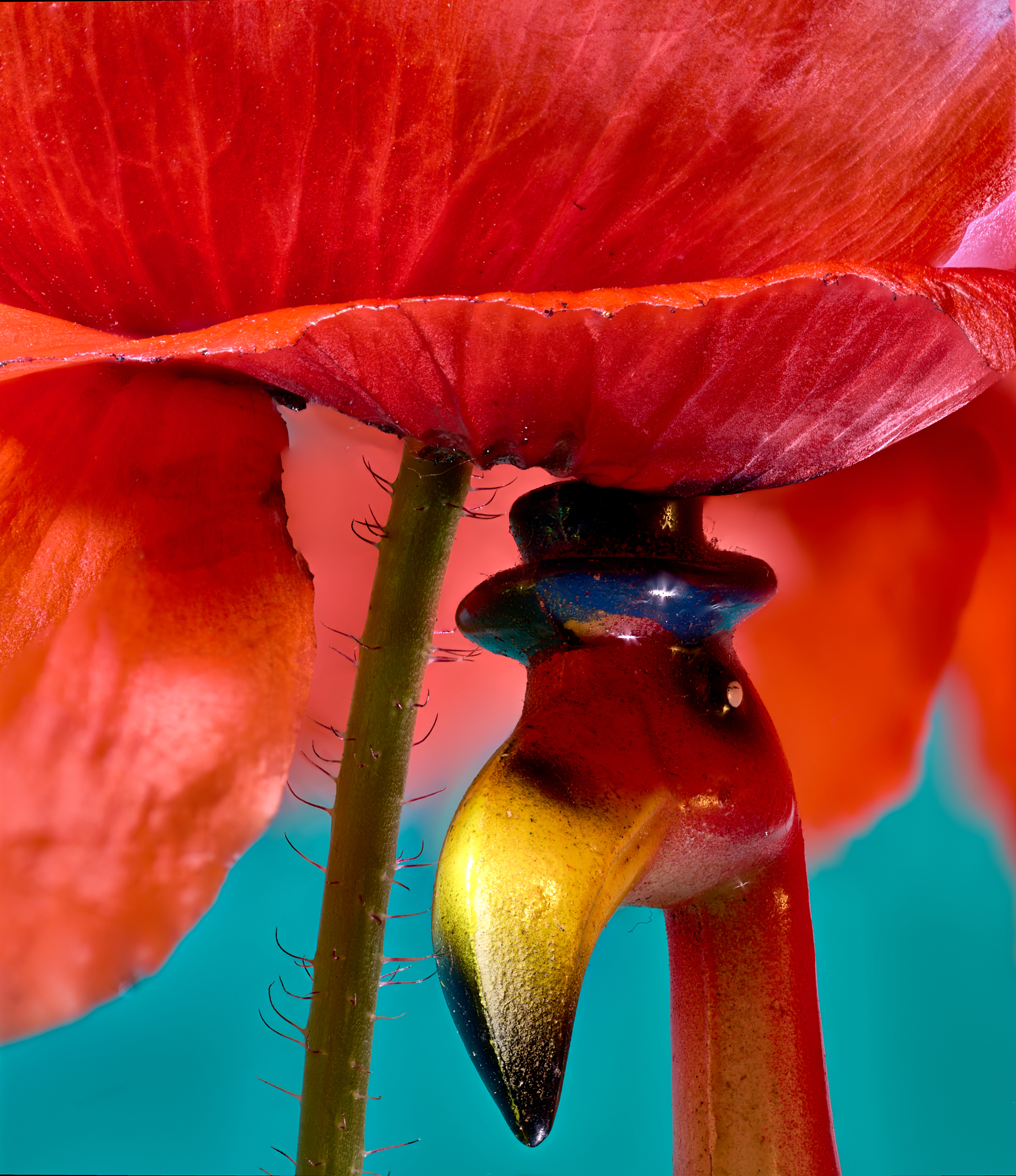 Inconspicuous Flamingo Under a Poppy