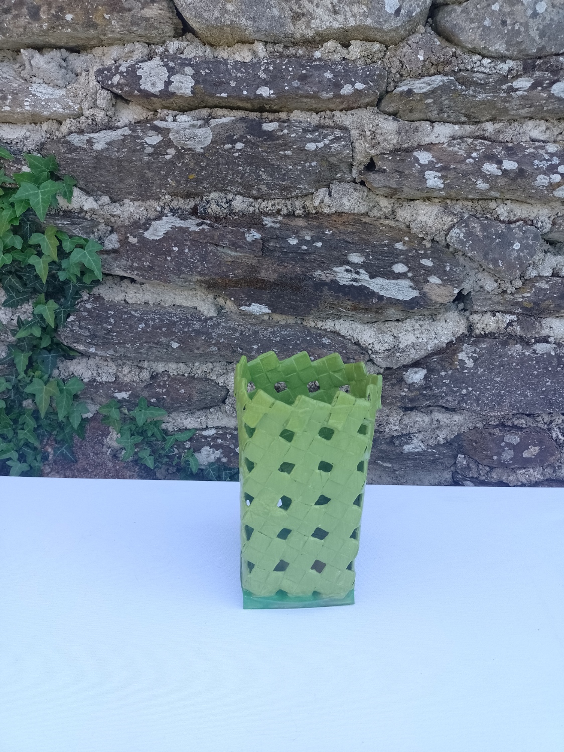  Cache-vase carré vert — pièce unique