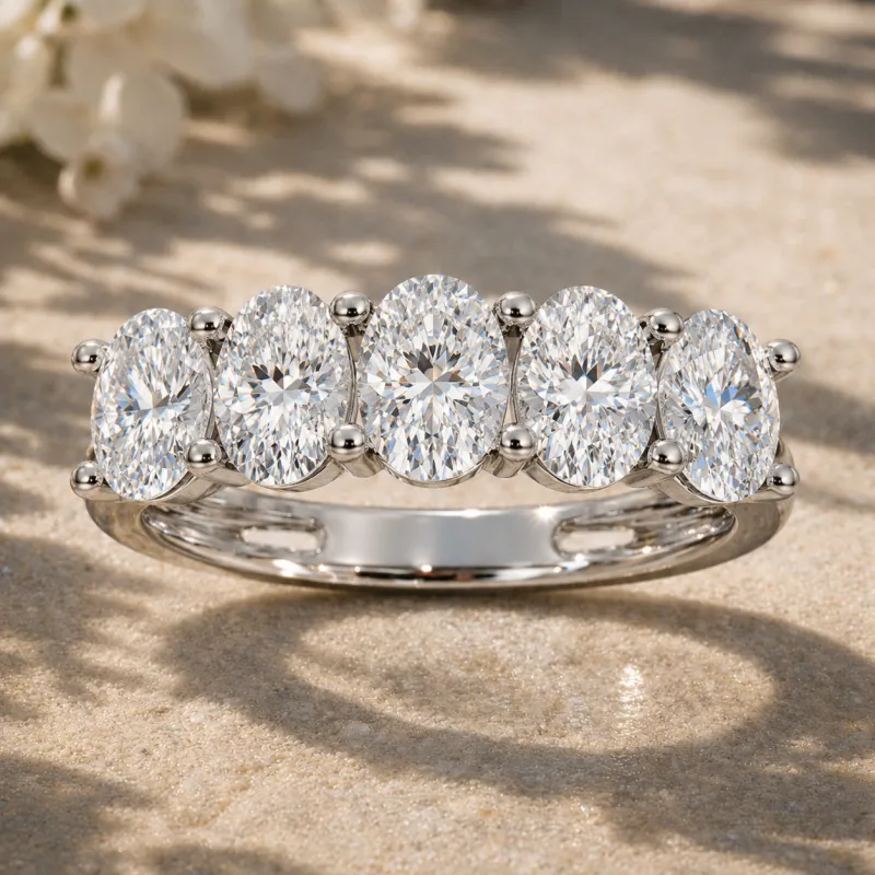 5-Stone Oval Diamond Wedding Band (White Gold)