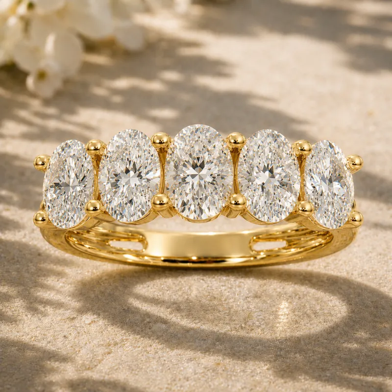 5-Stone Oval Diamond Wedding Band (Yellow Gold)