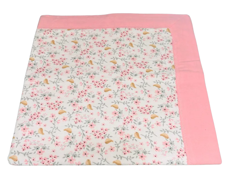 Pink Floral Self-Binding Baby Blanket