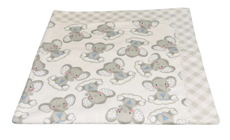 Gray Elephant Self-Binding Baby Blanket