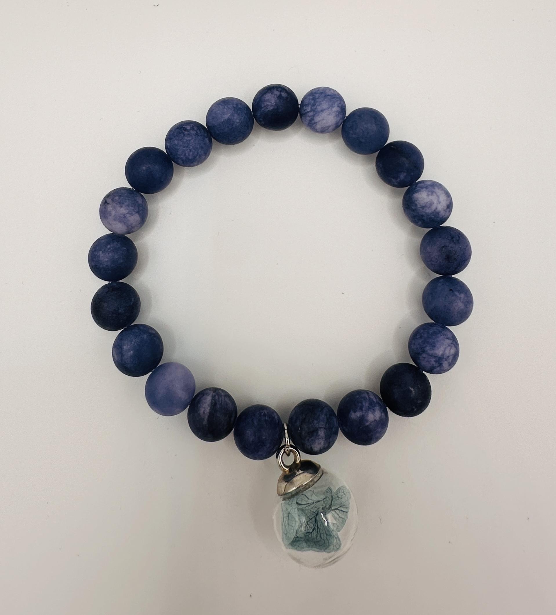 Blue Sodalite Flower Beaded Bracelet