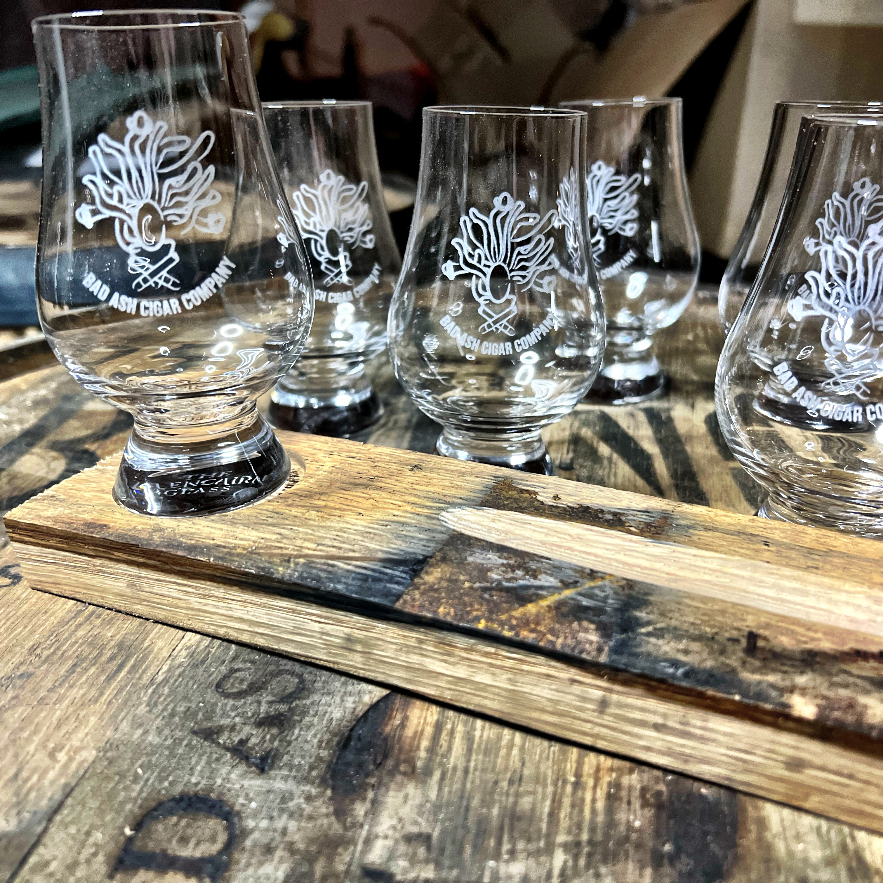 Bourbon Barrel Stave Glencairn and Cigar Rest