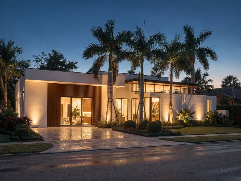 Modern home at dusk