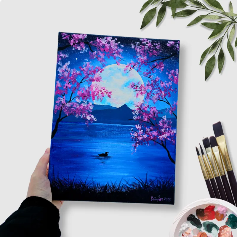 Moonlit Blossoms Acrylic Painting Tutorial