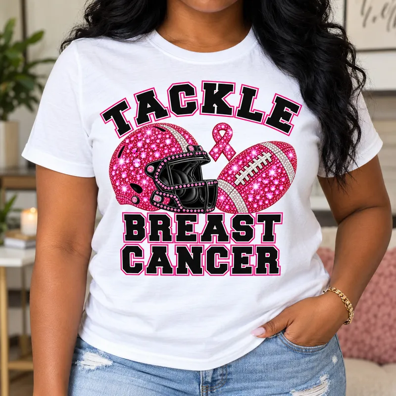 Tackle Breast Cancer PNG - Pink Rhinestone