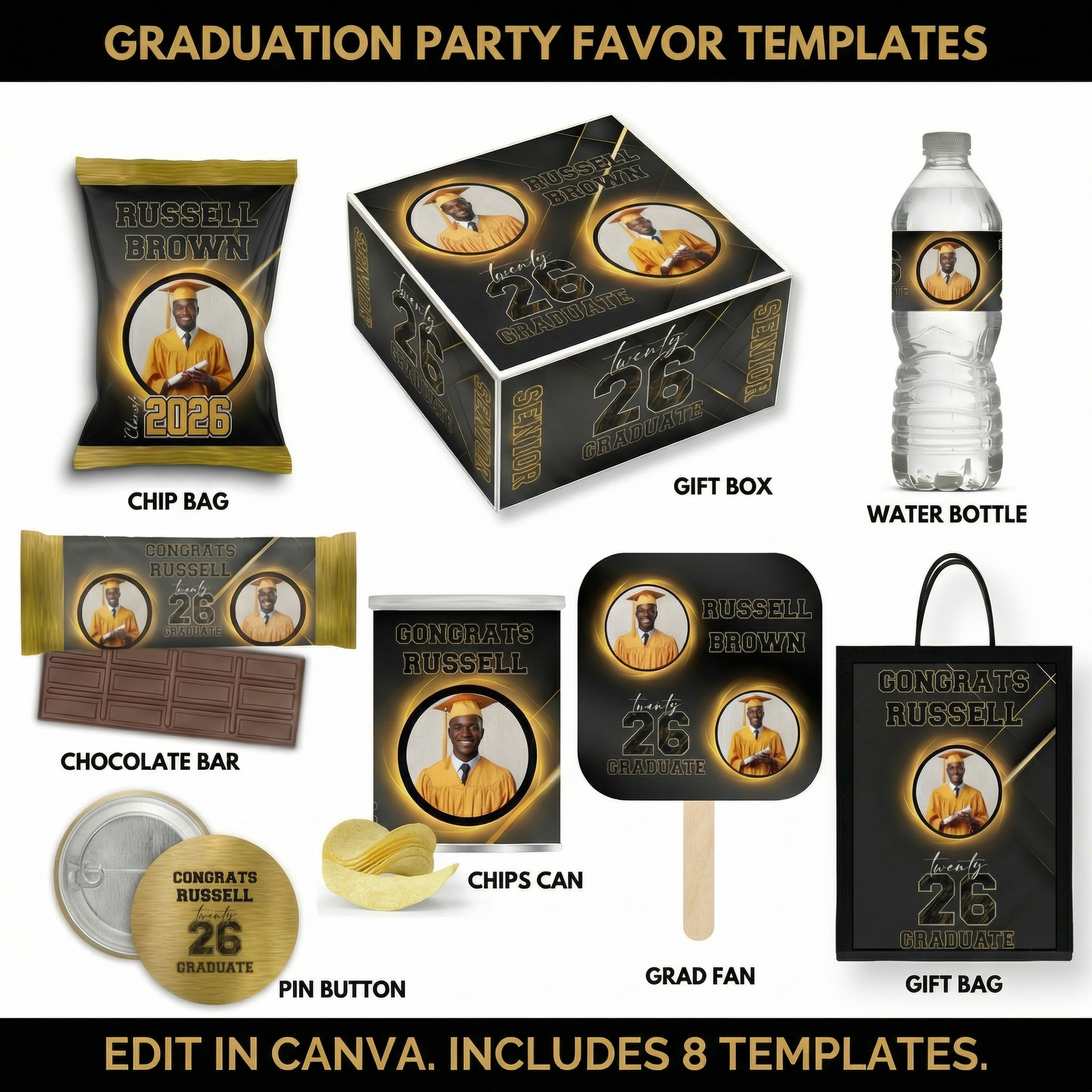Canva Graduation Template Bundle - Black Party Favors