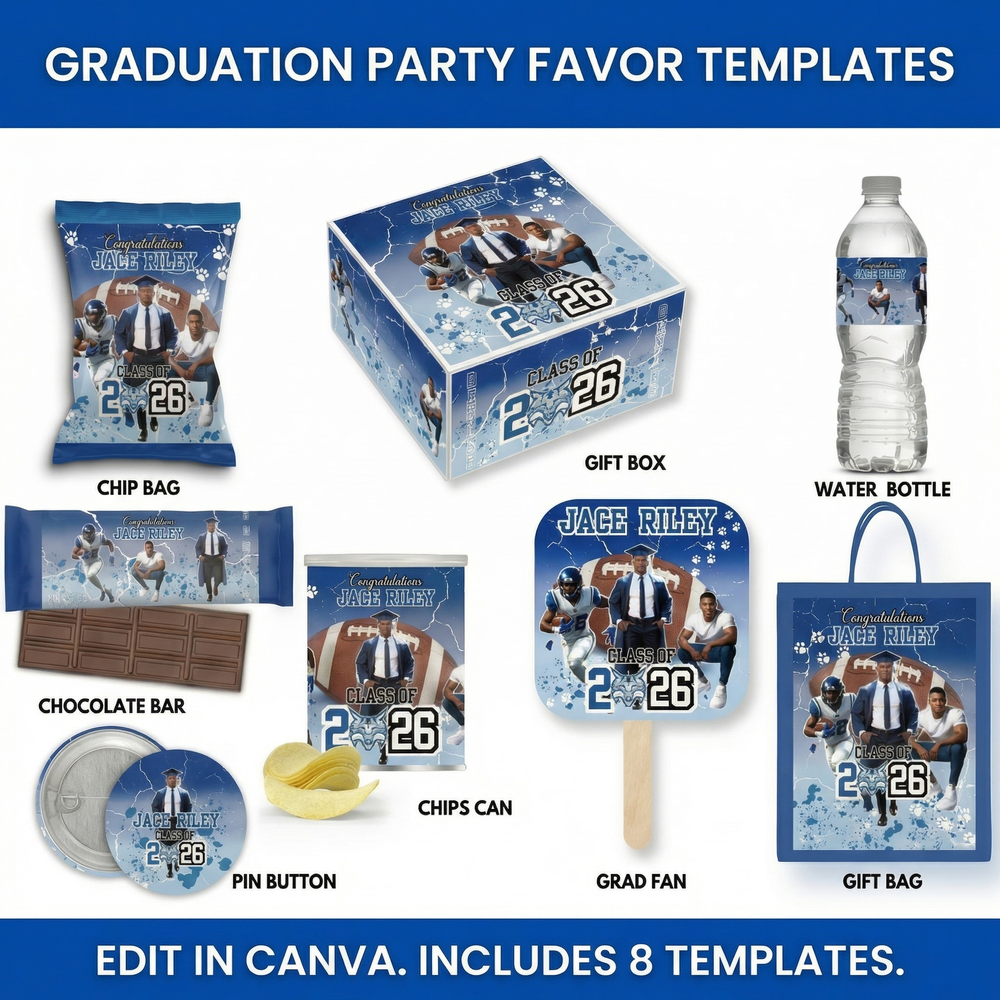 Canva Graduation Template Bundle - Blue Party Favors