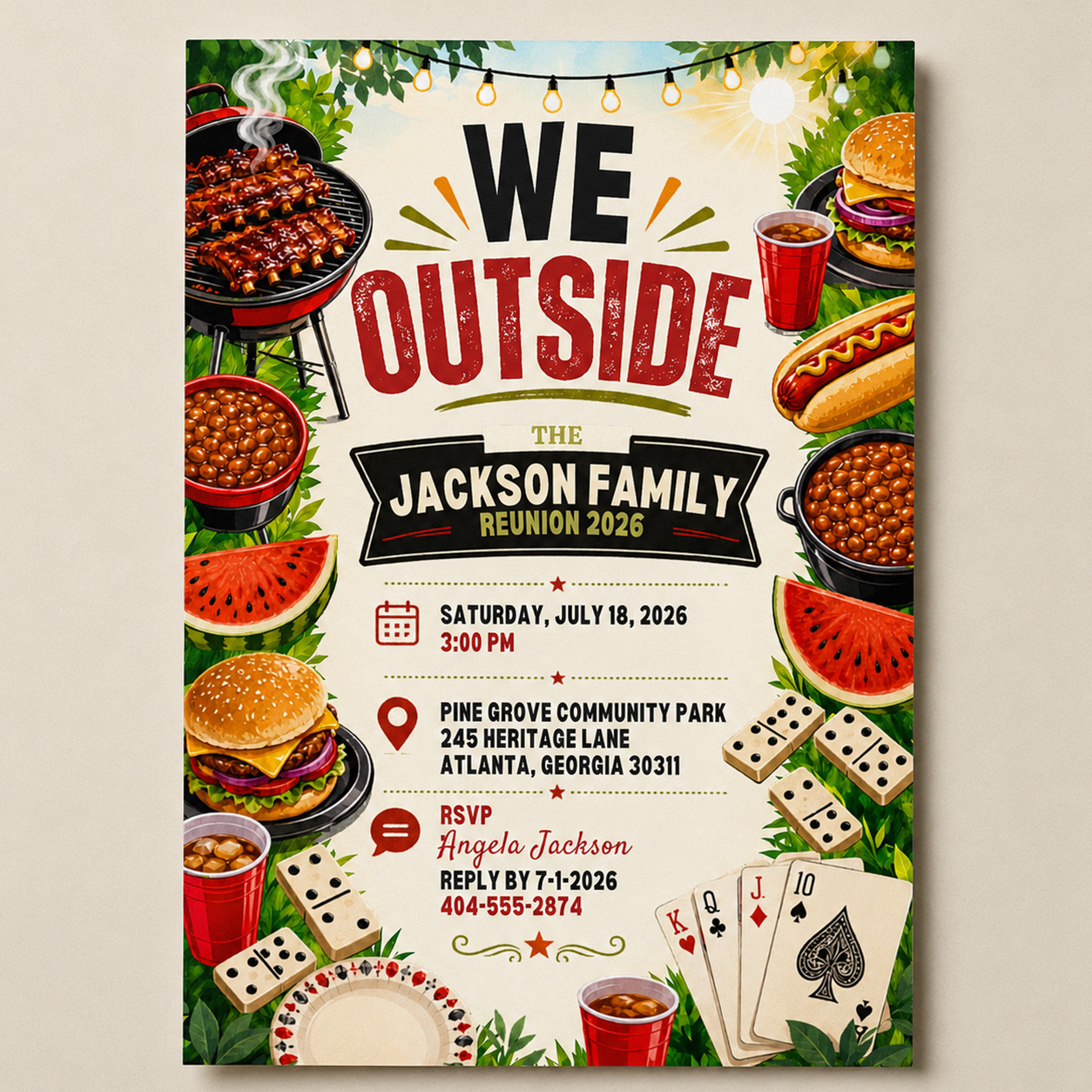 Family Reunion Canva Template - We Outside BBQ Cookout Invitation