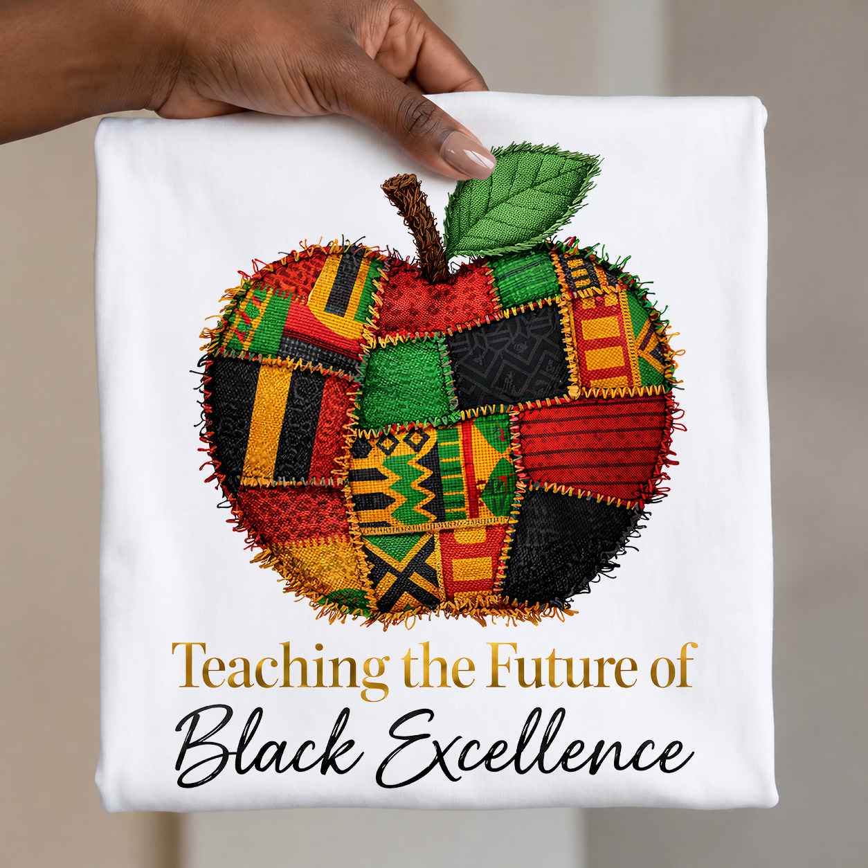 Black Teacher PNG - Kente Patchwork Apple Design
