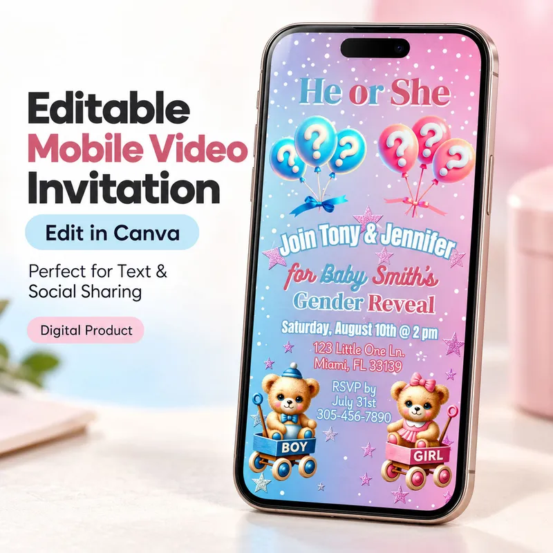 Editable Gender Reveal Mobile Video Invitation
