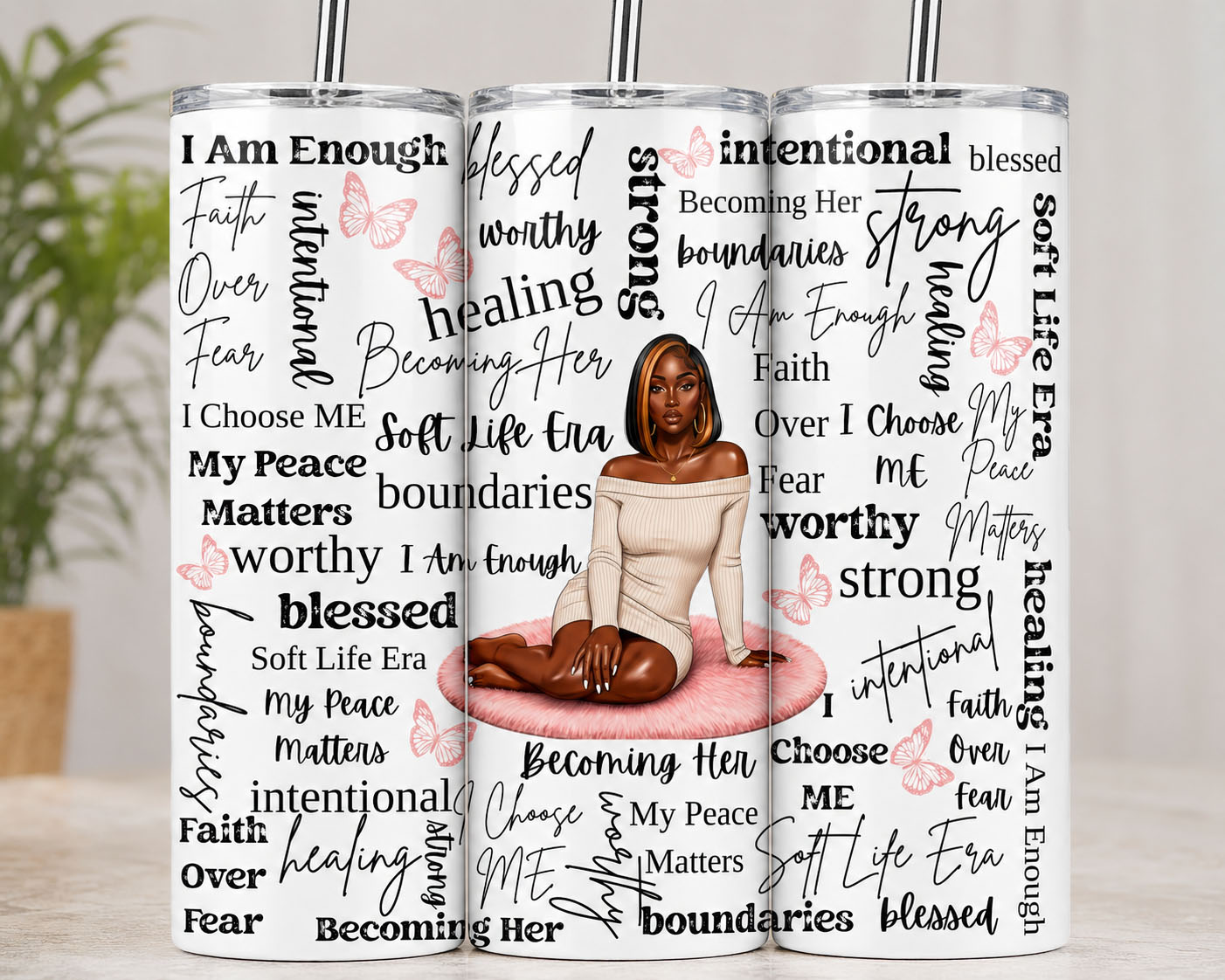Black Woman Tumbler Wrap - Self Love Affirmations Design