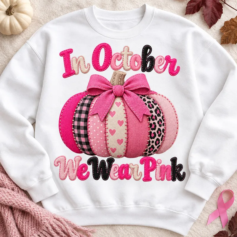 In October We Wear Pink PNG - Patchwork Pumpkin