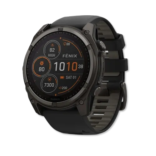 Fenix 8 51mm Solar Sapphire, Carbon Gray DLC with Black/Pebble Gray Silicone Band