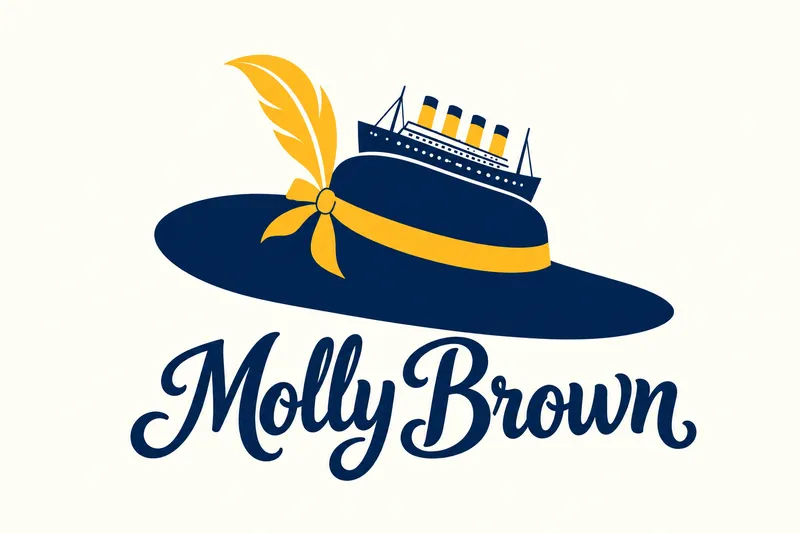 The Spirit of Molly Brown logo: a navy hat with a gold feather and the Titanic on top