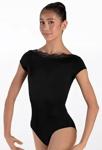 Lace Trim Cap Sleeve Leotard