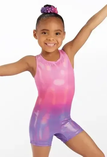 Kids Metallic Racer Biketard - Includes Scrunchie