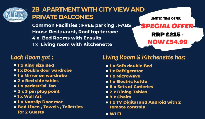 2B Apartment with City View , Private Balconies