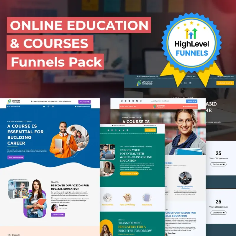 PACK OF 5 ONLINE EDUCATION AND COURSES FUNNEL