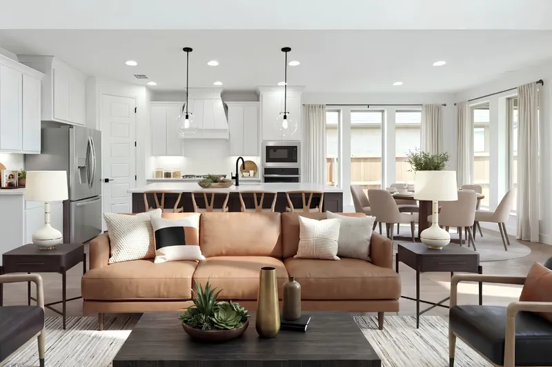 Open-concept living room in a new home