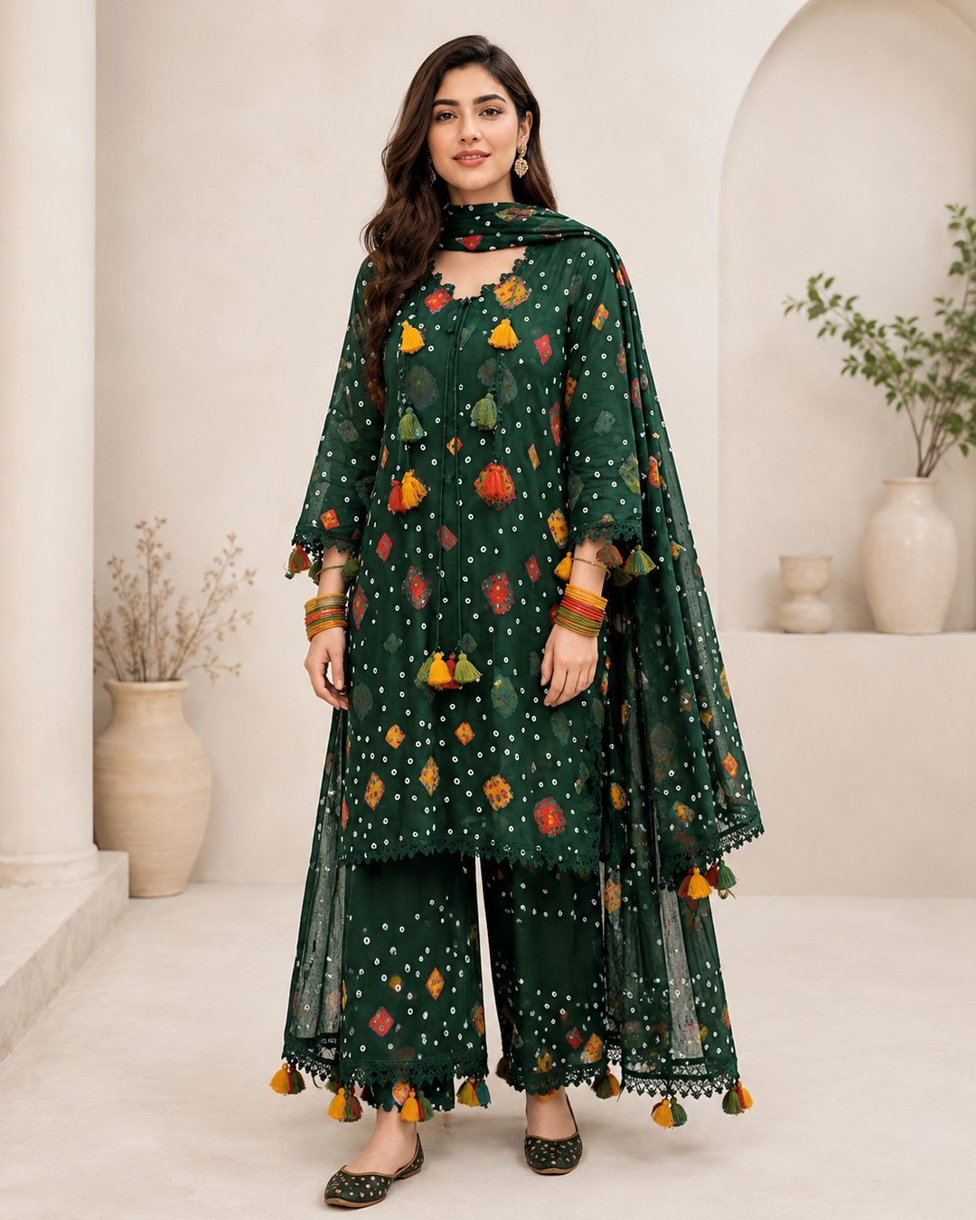 Green Tassel Lawn 3 Piece Suit