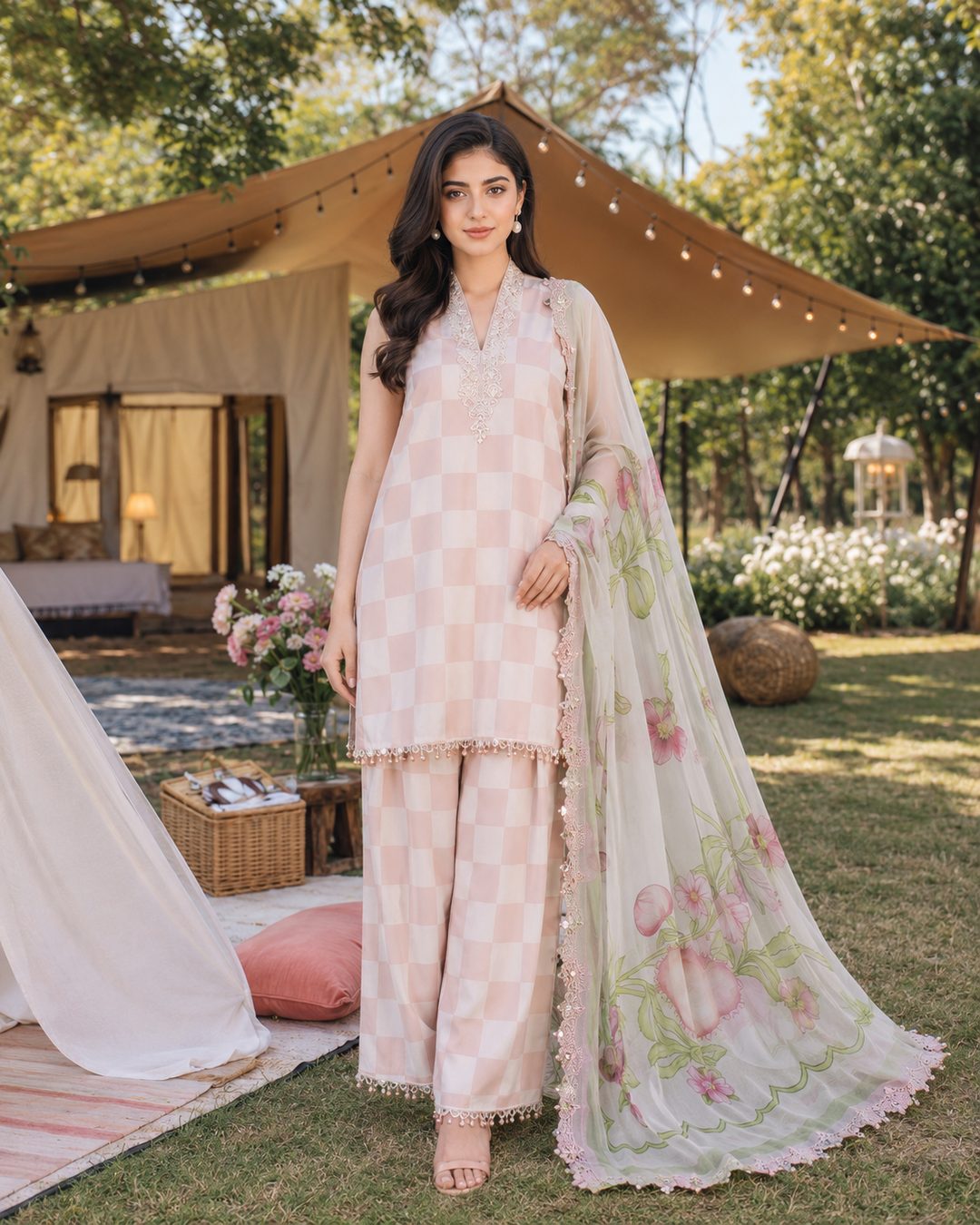Blush Check 3 Piece Suit