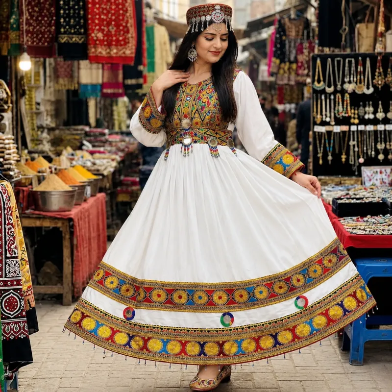 White Heritage Mirror Work Dress by Zariya