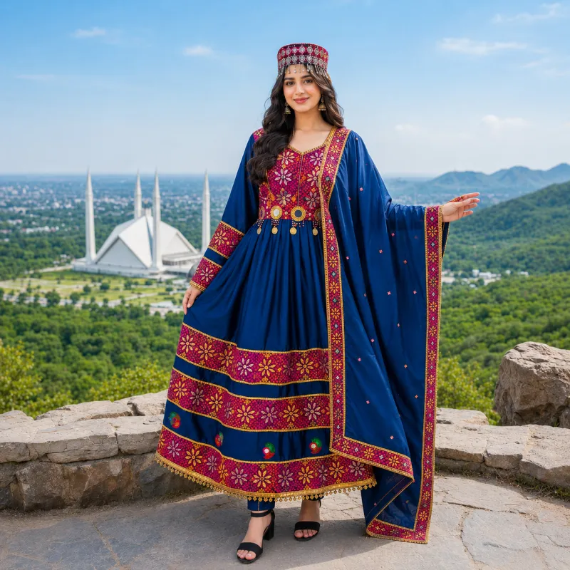 Blue Red Traditional Suit by Zariya