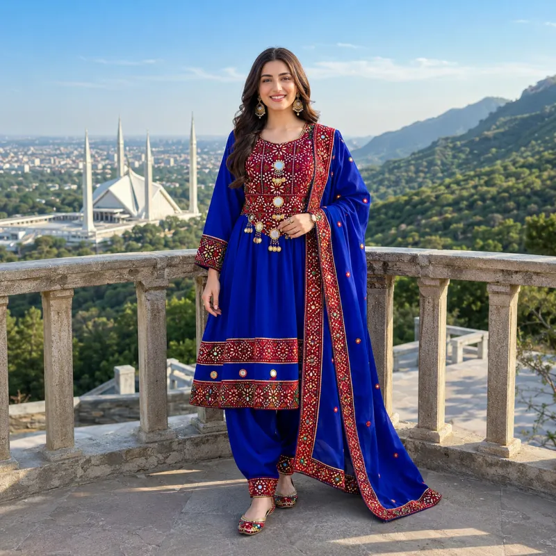 Royal Blue Festive Embroidered Dress by Zariya