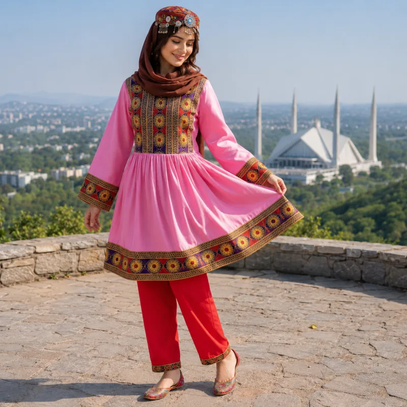 Pink Traditional Short Frock Suit by Zariya