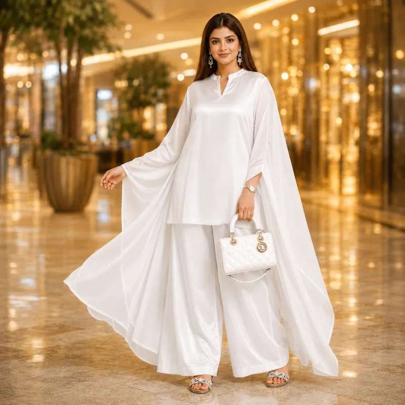 Zariya White Luxe Silk Suit With Sheer Dupatta