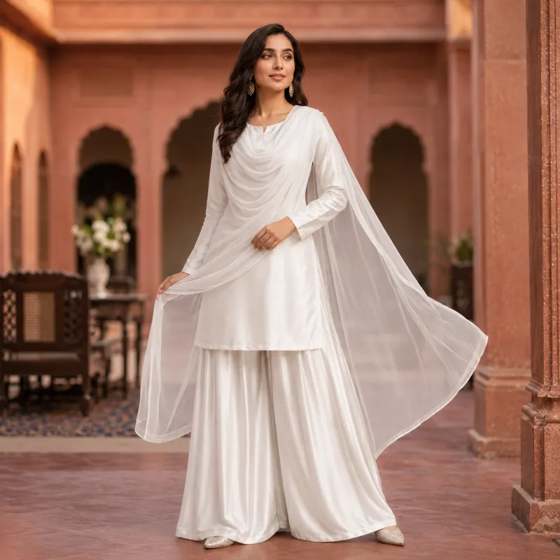 Zariya Pearl White Sotton Silk 3 Piece Suit