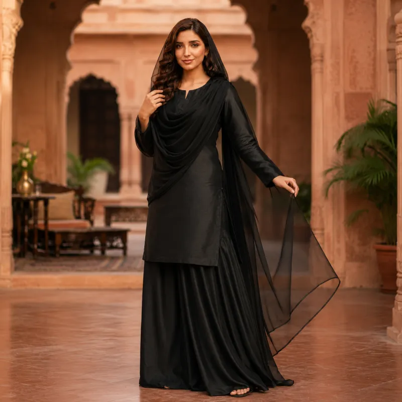 Zariya Classic Black Sotton Silk 3 Piece Suit