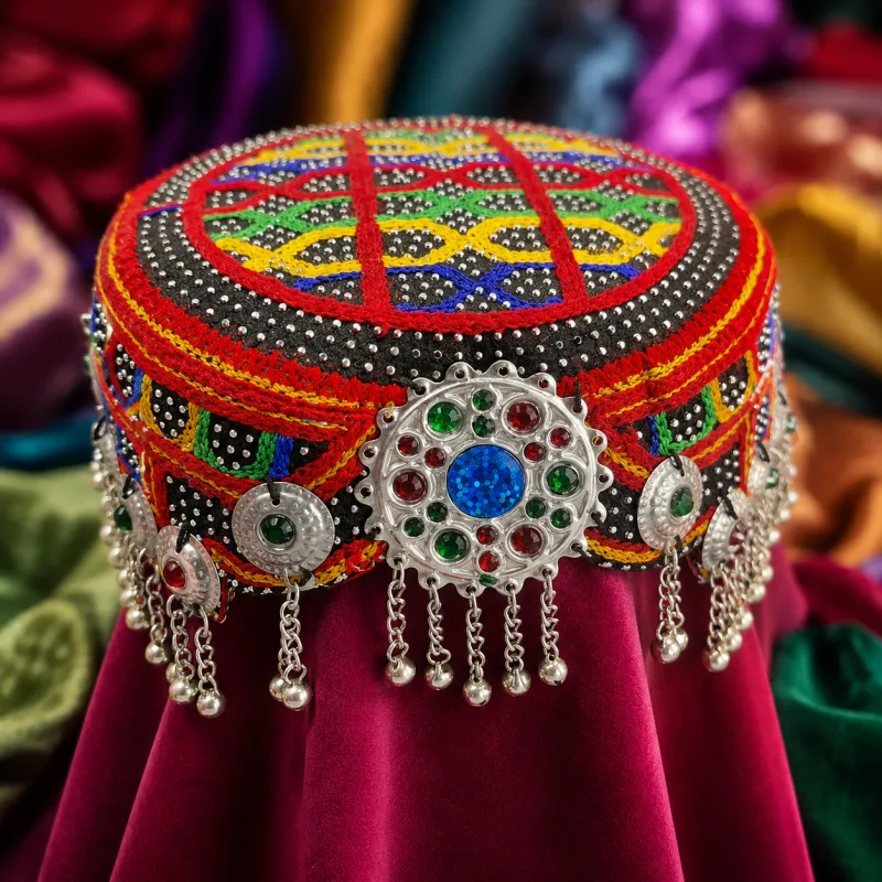 Orange Multicolour Tribal Embroidered Cap by Zariya