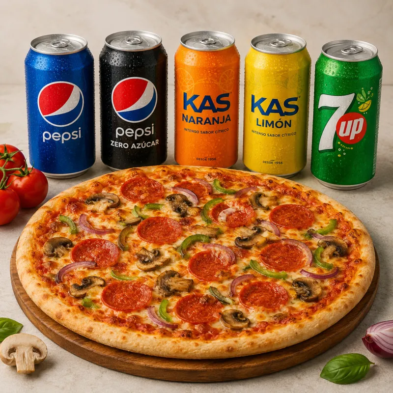 Promoción Pizza 40 cm + 2 refrescos
