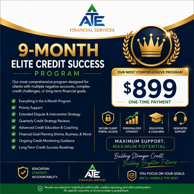 9-Month Elite Credit Success Program  $899 One-Time
