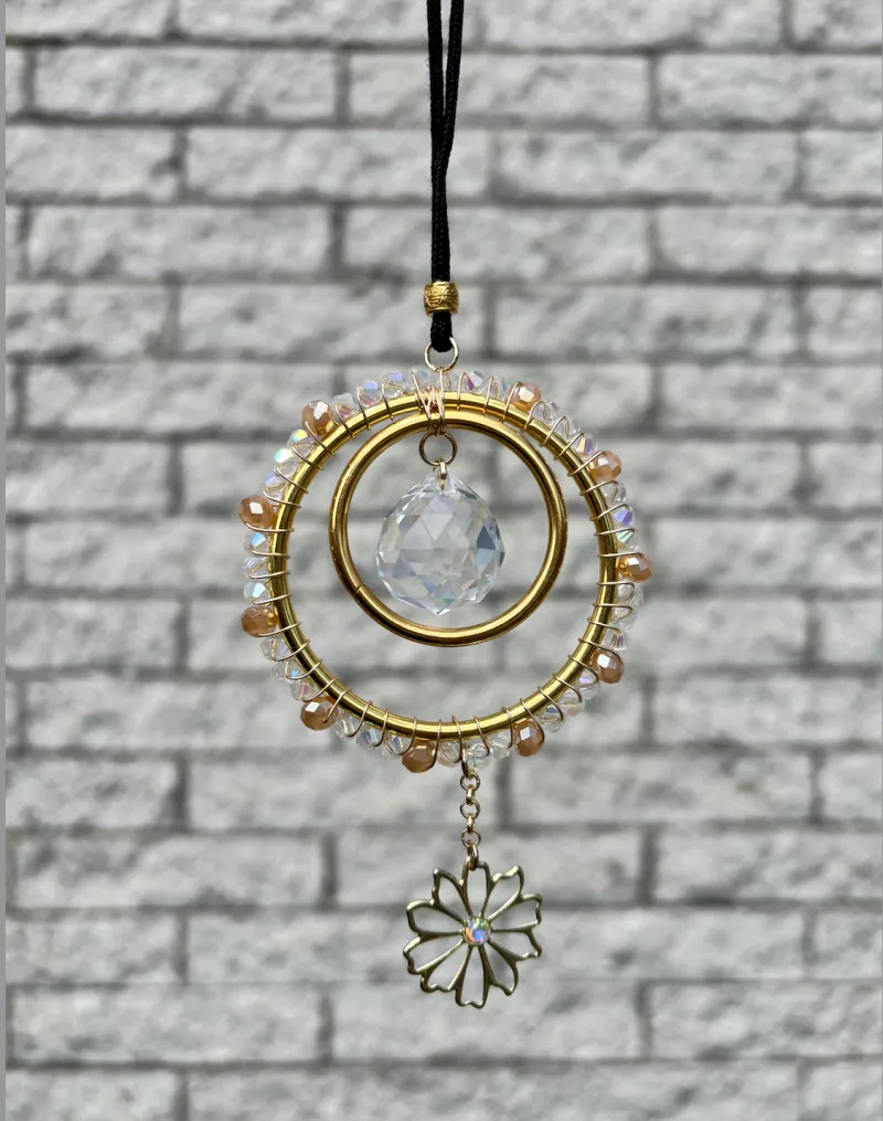 Golden Bloom Car Charm- Rearview Mirror Crystal SunCatcher