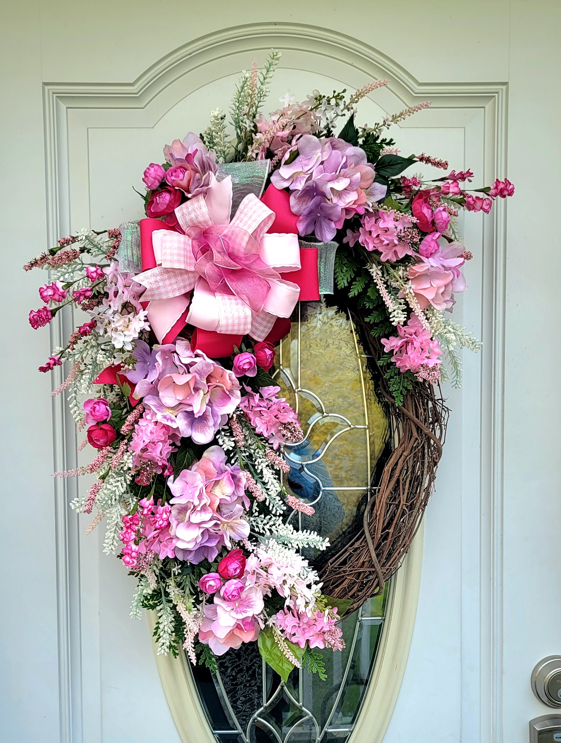 Cascading Pink Hydrangea & Lilac Grapevine Wreath